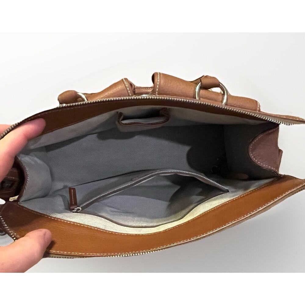 Dooney & Bourke Leather Purse/Handbag K029557 Brown/Cognac Double Pocket Tote - Picture 5 of 10